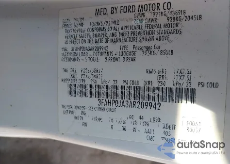 2010 Ford Fusion Sel из США, поврежденный, VIN 3FAHP0JA3AR209942